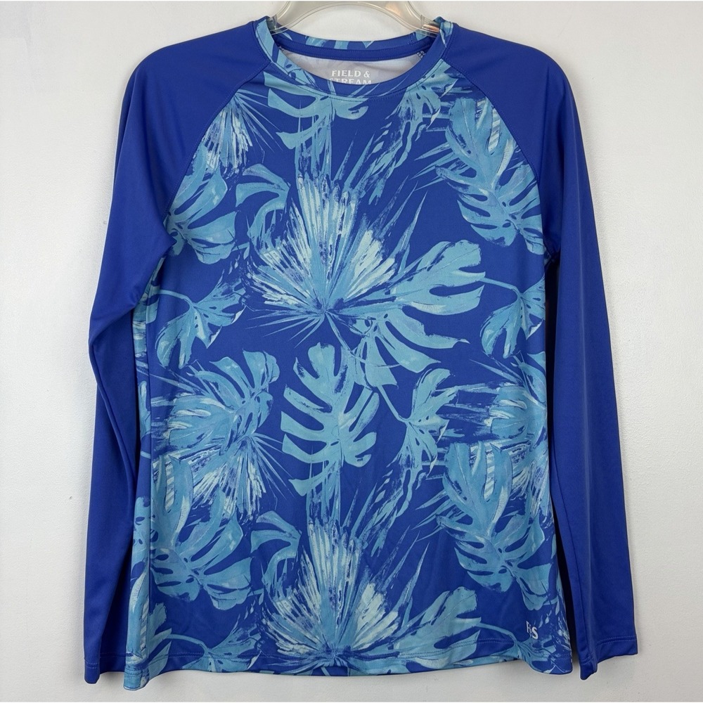 Rash Guard Womens Small Protection Long Sleeve Swim Shirt Blue Floral Vacation